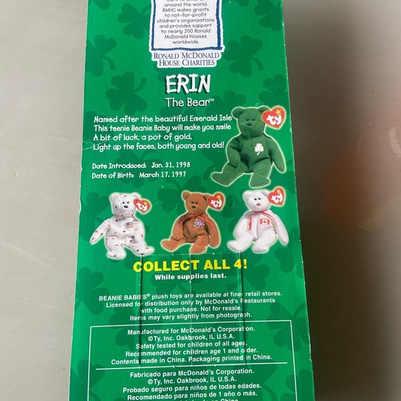 Erin The Bear-McDonald's Ty Beanie Baby With Rare Errors 1997 - Picture 2 of 9